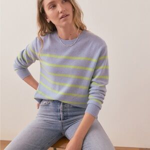 Marine Layer Harper 100% Cashmere XS Striped Sweater Blue Green